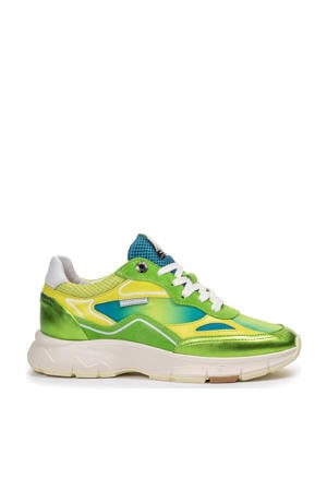 Daysi 01.09 leren sneakers groen/geel
