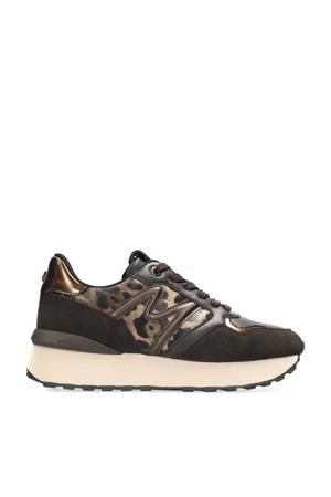 leren sneakers zwart/brons/panter