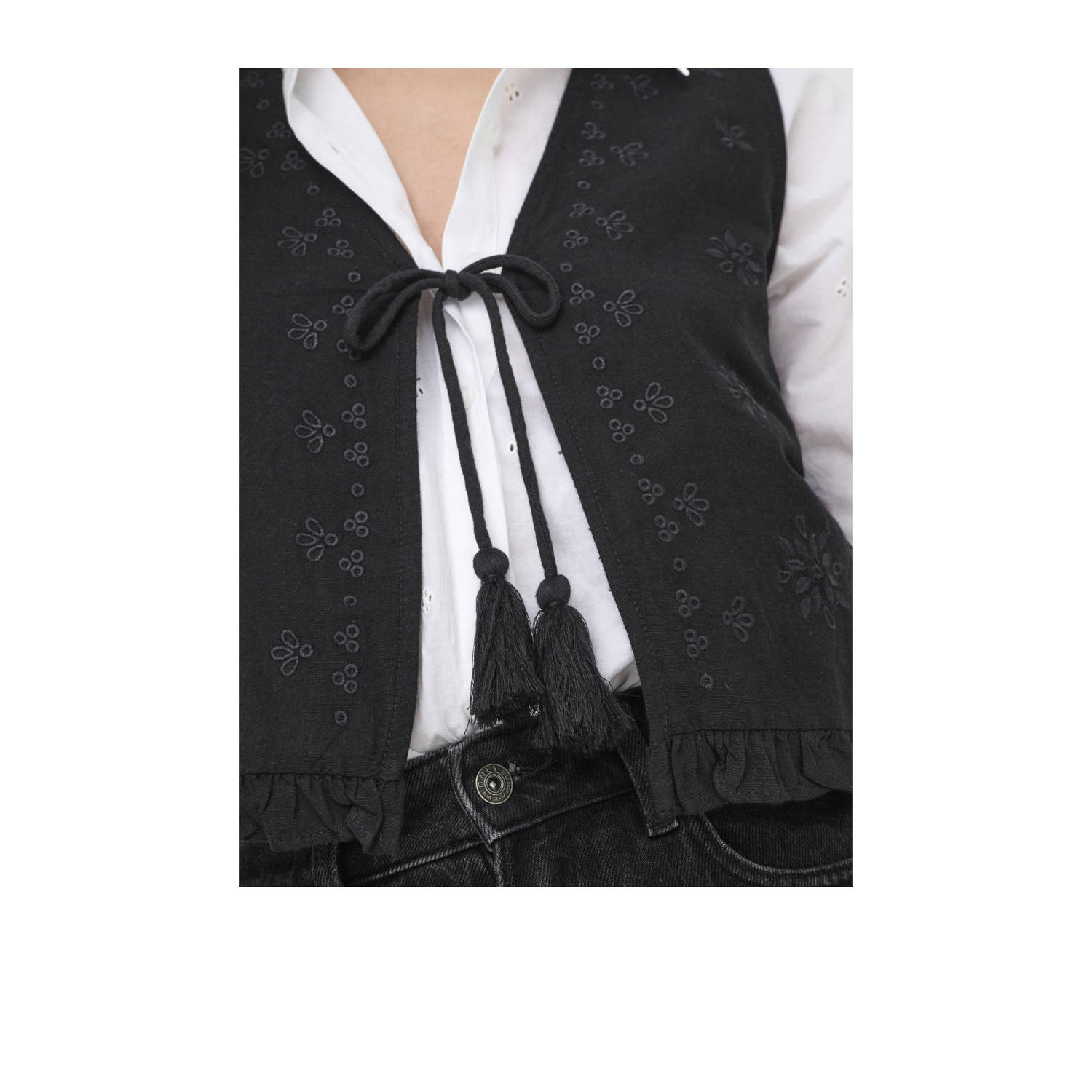 ONLY mouwloze top zwart broderie