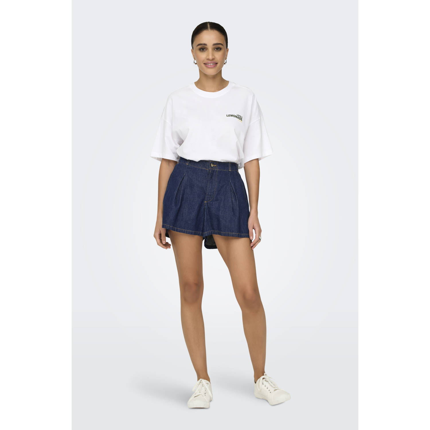 ONLY denim regular waist denim short dark blue denim
