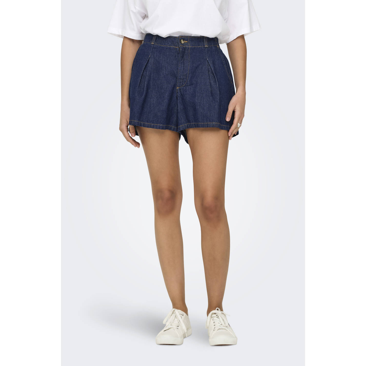 ONLY denim regular waist denim short dark blue denim