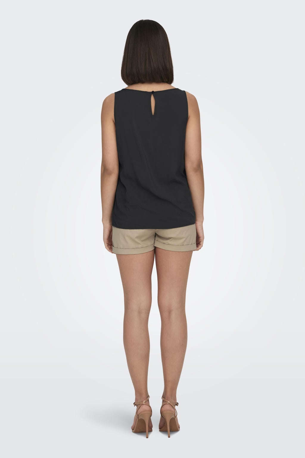 Zwarte dames ONLY mouwloze top van viscose met effen en ronde hals