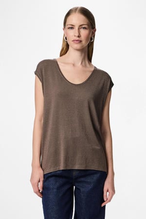 top met lurex donkerbruin/goud