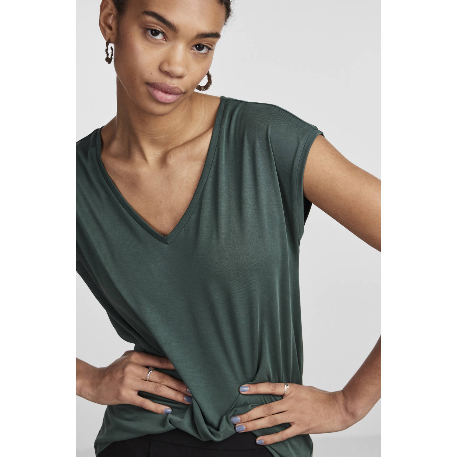 Pieces Korte Mouw Blouse Green Dames