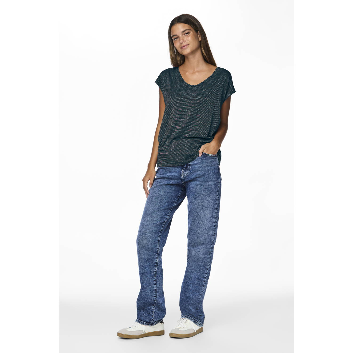 PIECES top blauw met lurex
