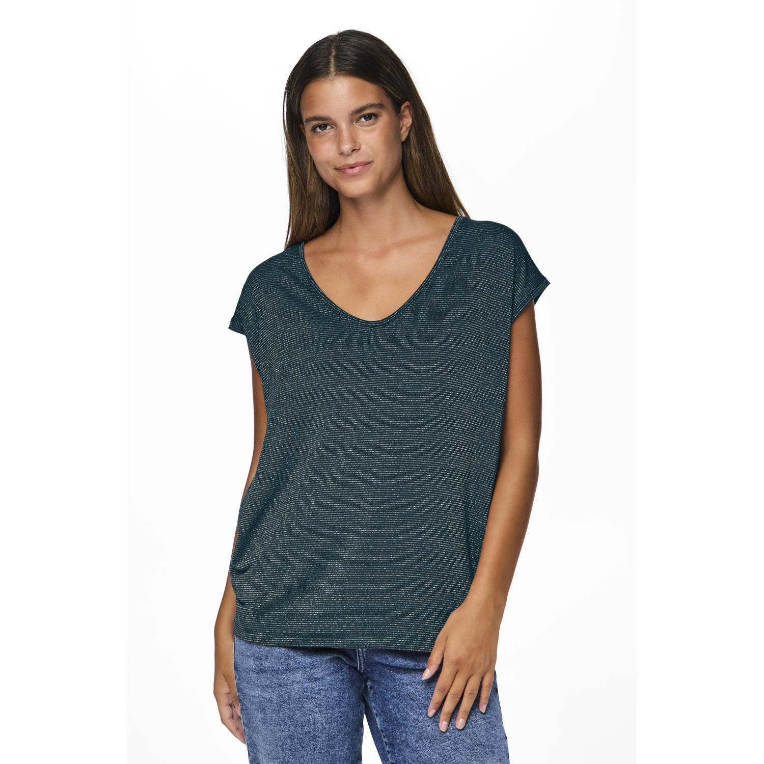 PIECES top blauw met lurex