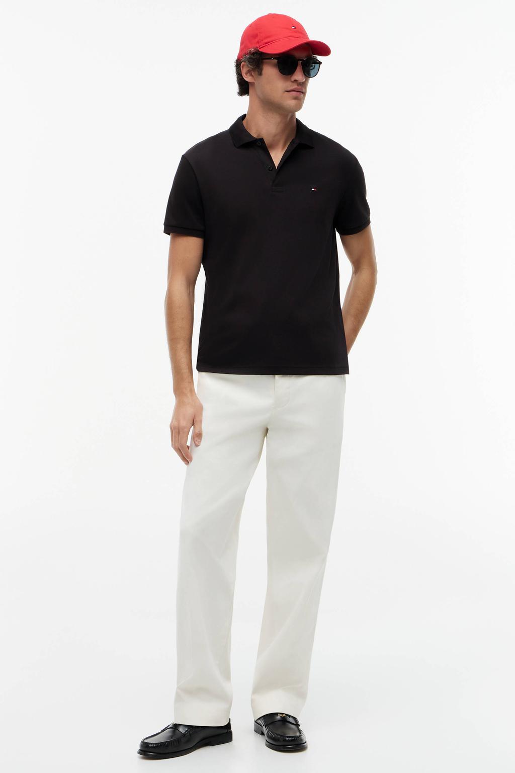 Zwarte heren Tommy Hilfiger regular polo van katoen met effen, korte mouwen en pique