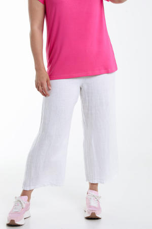 linnen wide leg regular waist broek wit