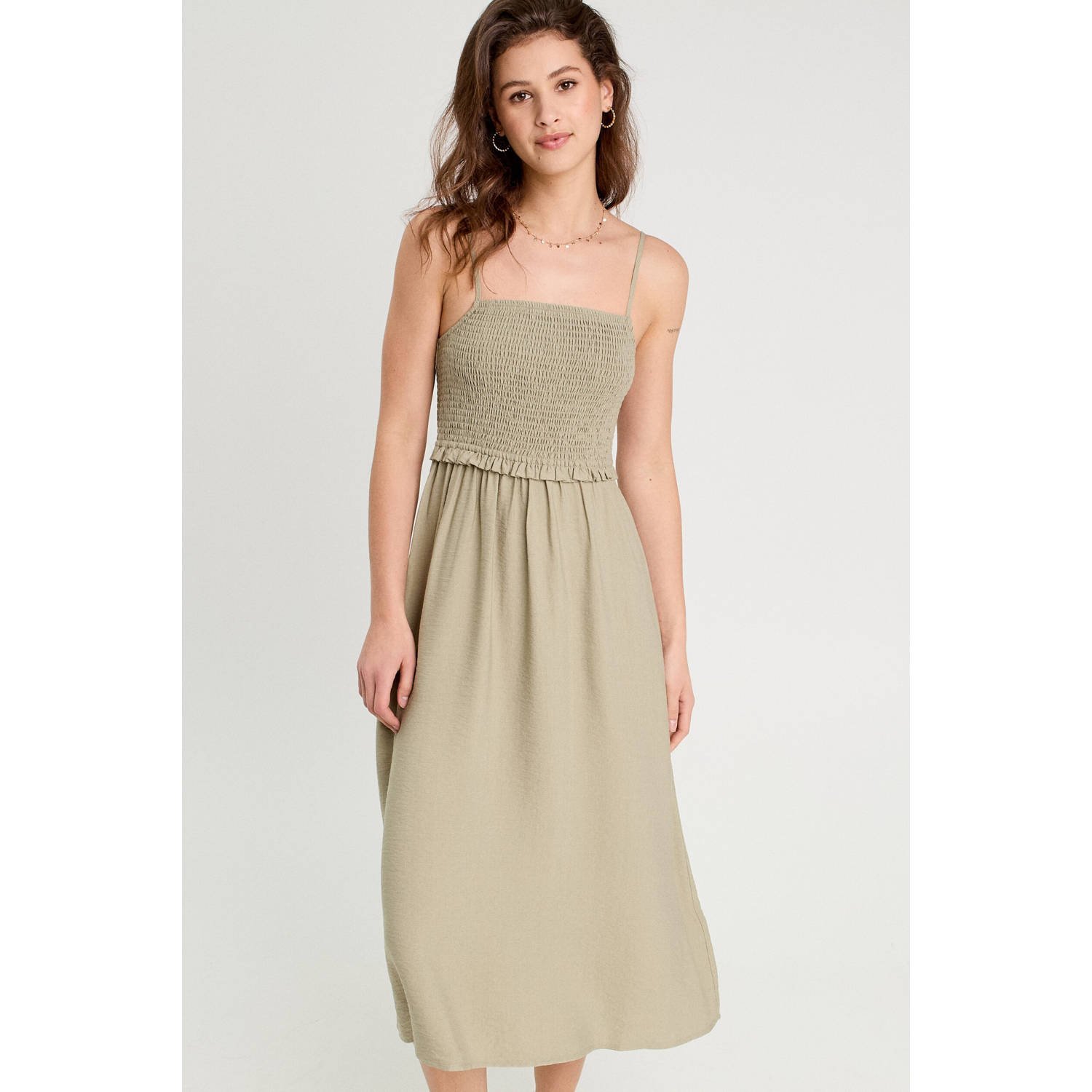 Cache midi jurk kaki