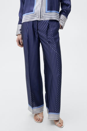 satijnen wide leg regular waist broek blauw