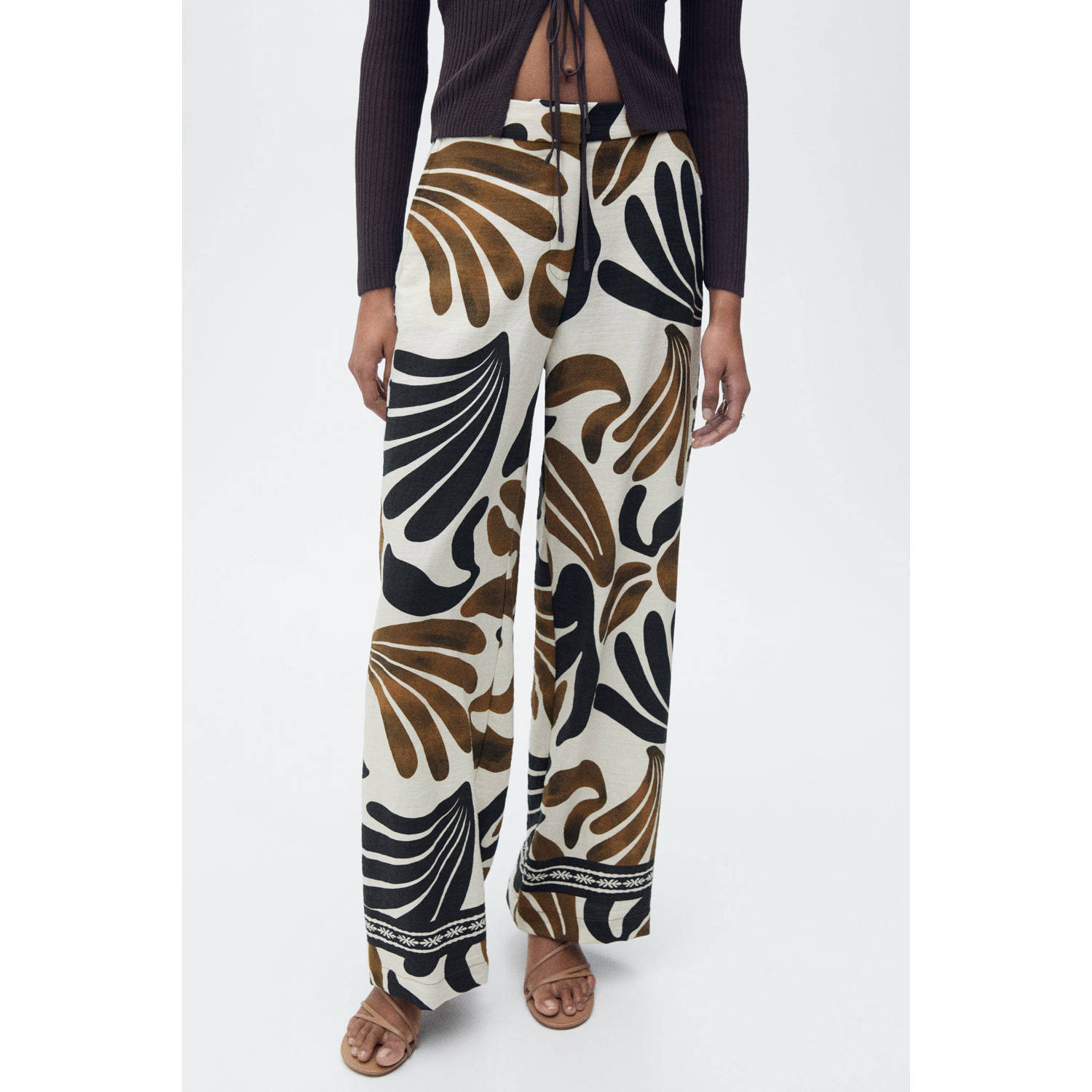 Mango wide leg regular waist broek ecru