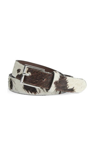 leren riem met koeienprint Emira bruin/wit