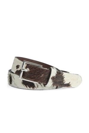 leren riem met koeienprint Emira bruin/wit