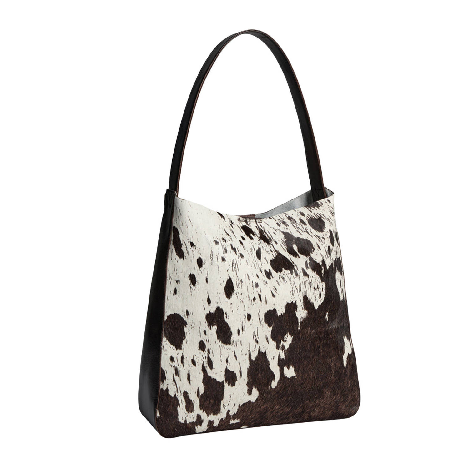 Markberg leren schoudertas met koeienprint Shelby bruin wit