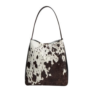 leren schoudertas met koeienprint Shelby bruin/wit