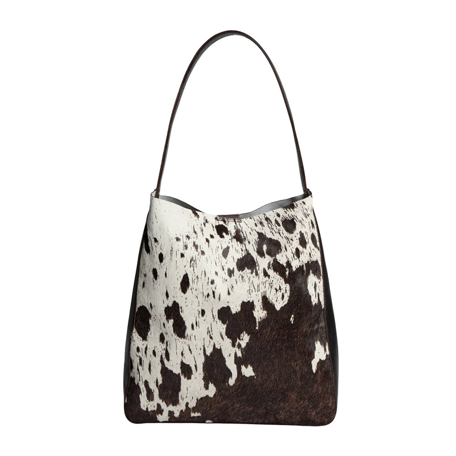 Markberg leren schoudertas met koeienprint Shelby bruin wit