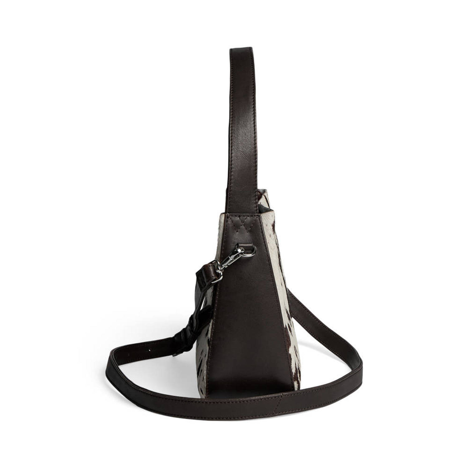 Markberg leren crossbody tas met koeienprint Esa bruin wit