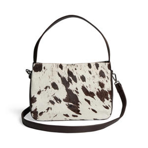 leren crossbody tas met koeienprint Esa bruin/wit