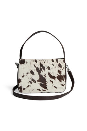  leren crossbody tas met koeienprint Esa bruin/wit