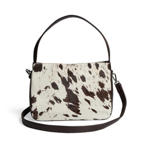 leren crossbody tas met koeienprint Esa bruin/wit