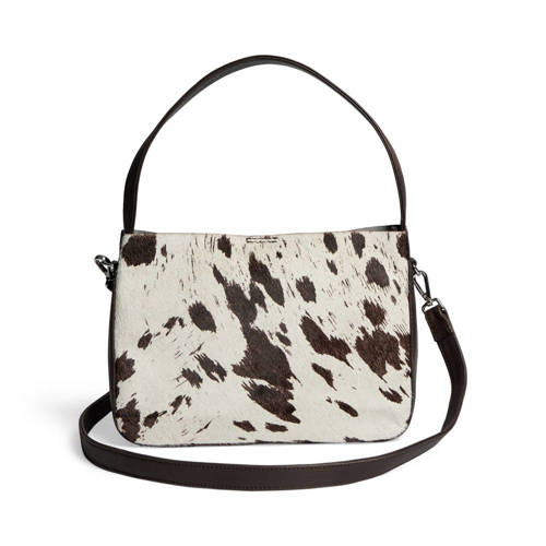 Markberg leren crossbody tas met koeienprint Esa bruin/wit afbeelding