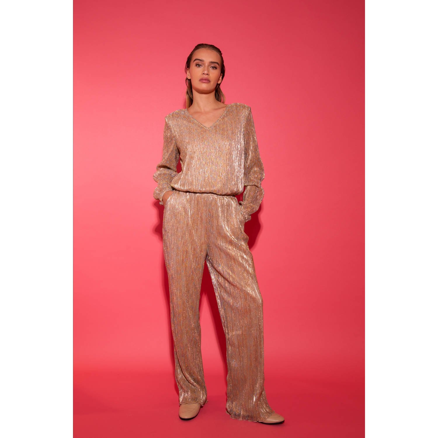 Studio AMAYA straight high waist broek goud