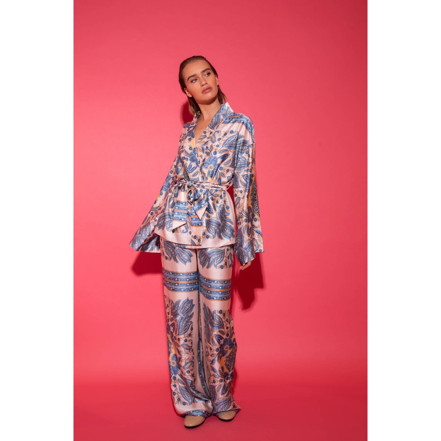 Studio AMAYA wide leg regular waist broek blauw