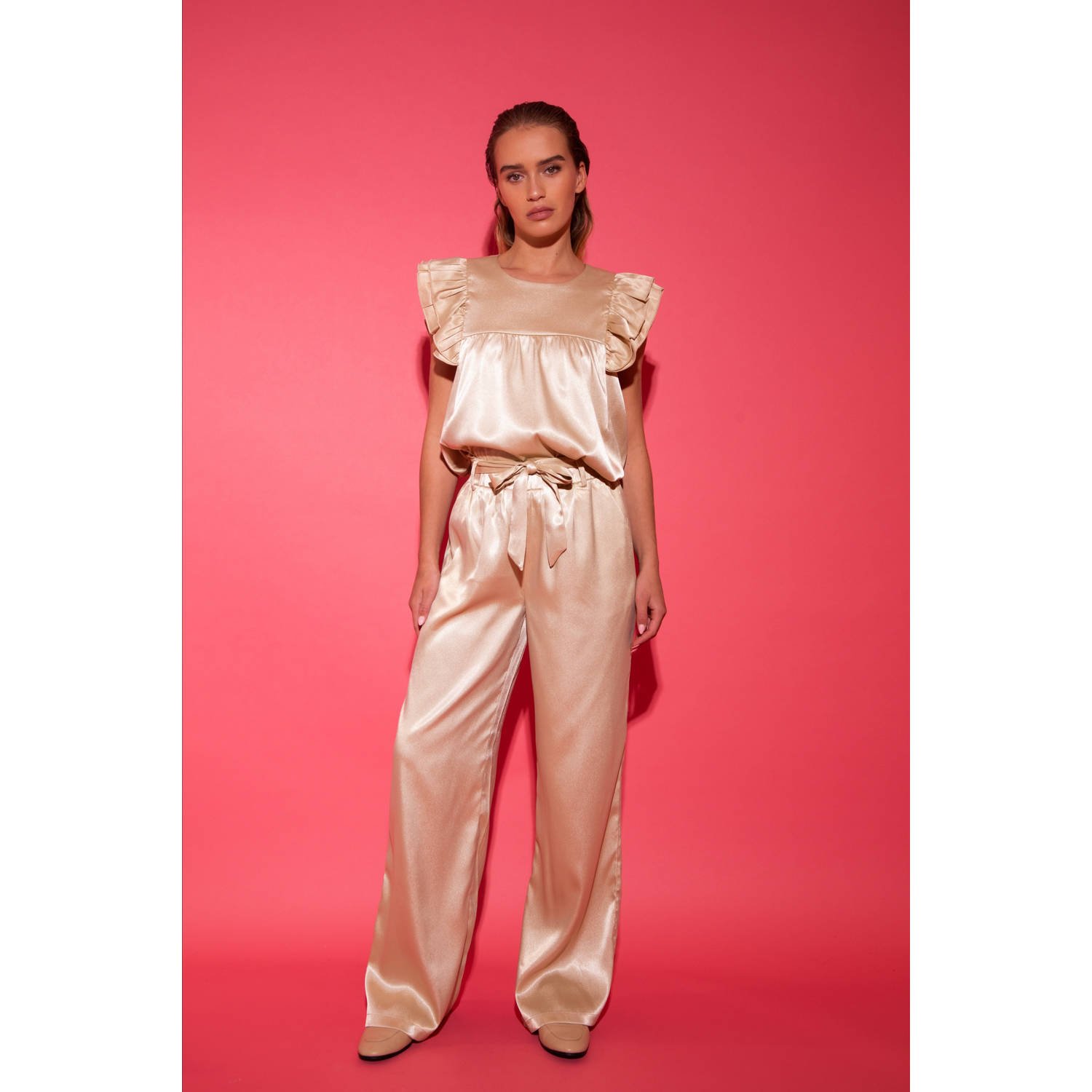 Studio AMAYA straight high waist broek champagne