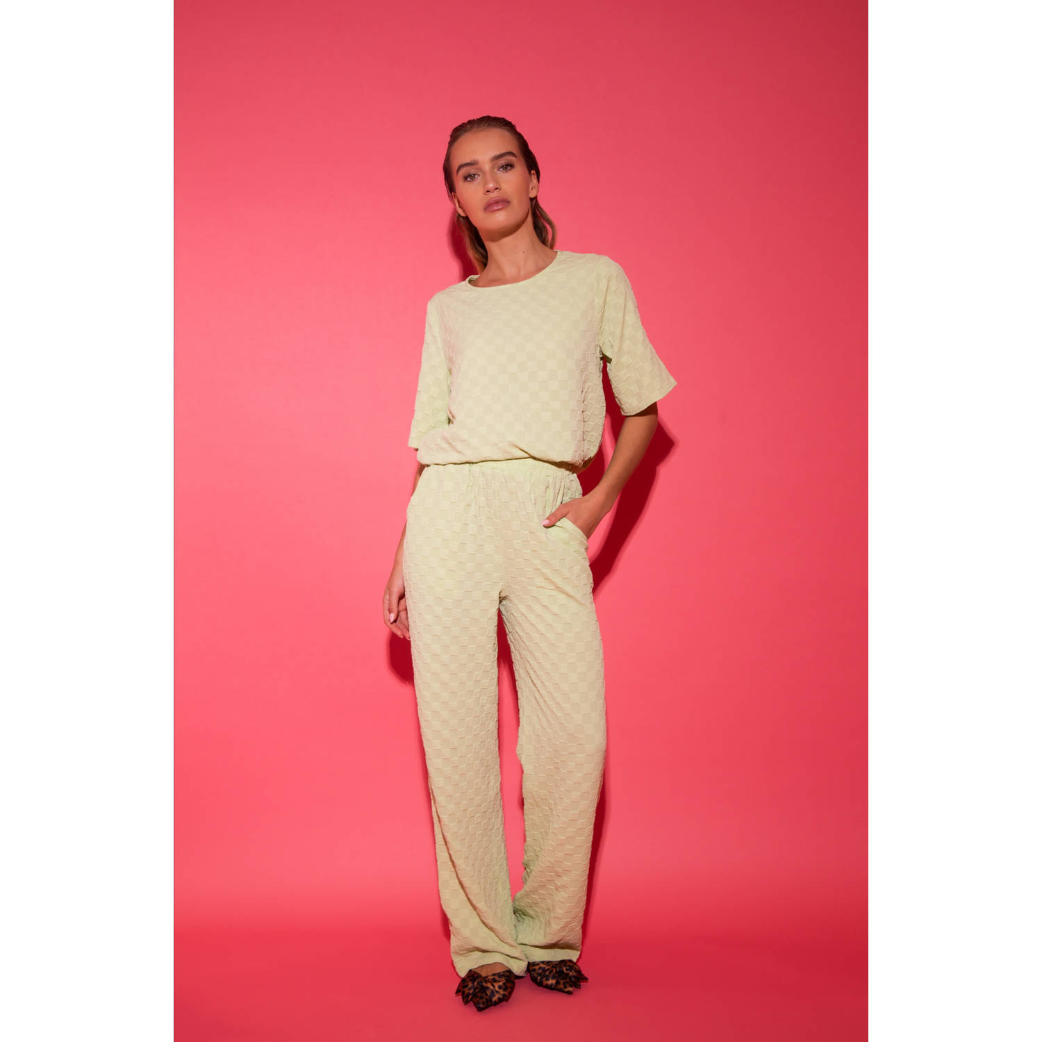 Studio AMAYA straight high waist broek limegroen
