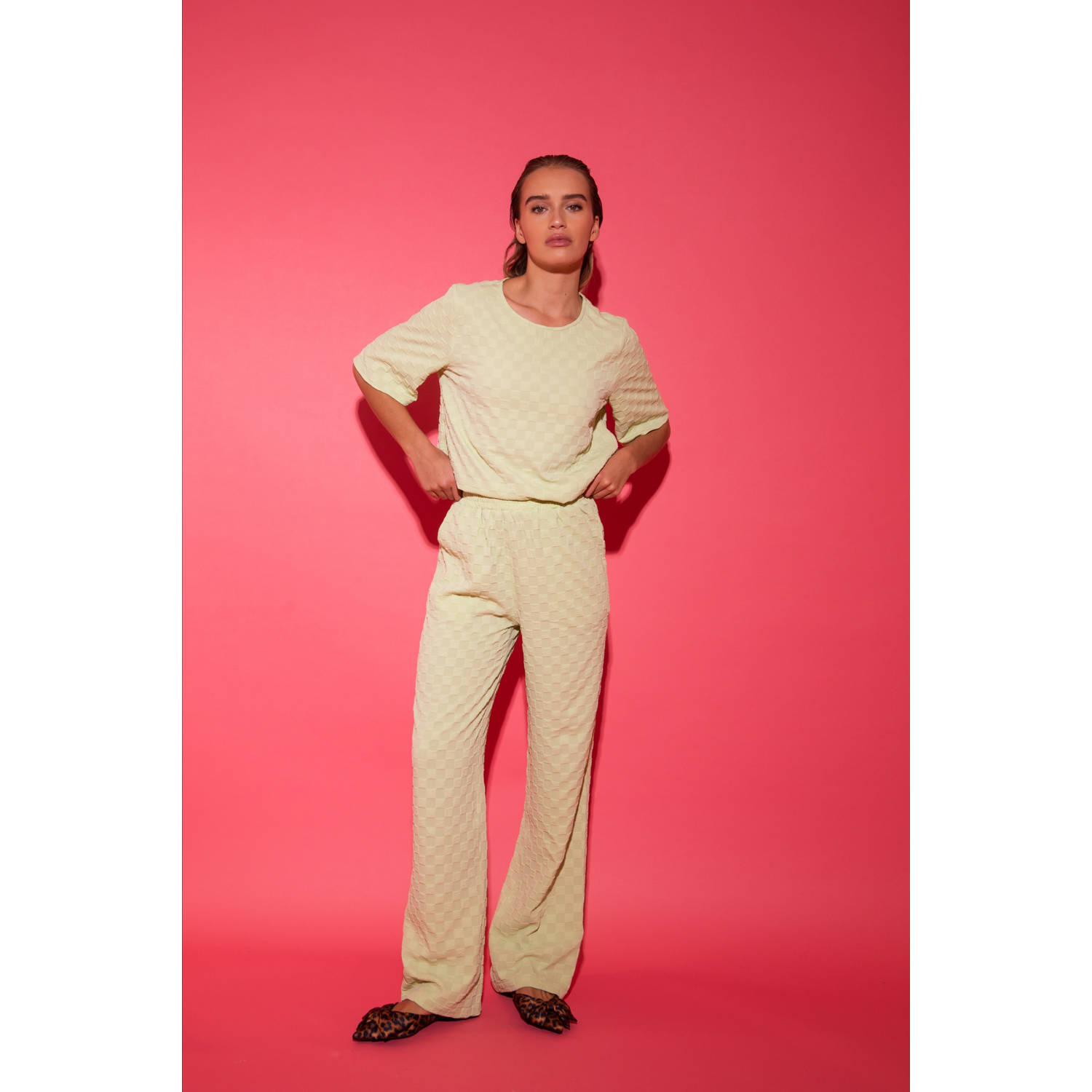 Studio AMAYA straight high waist broek limegroen