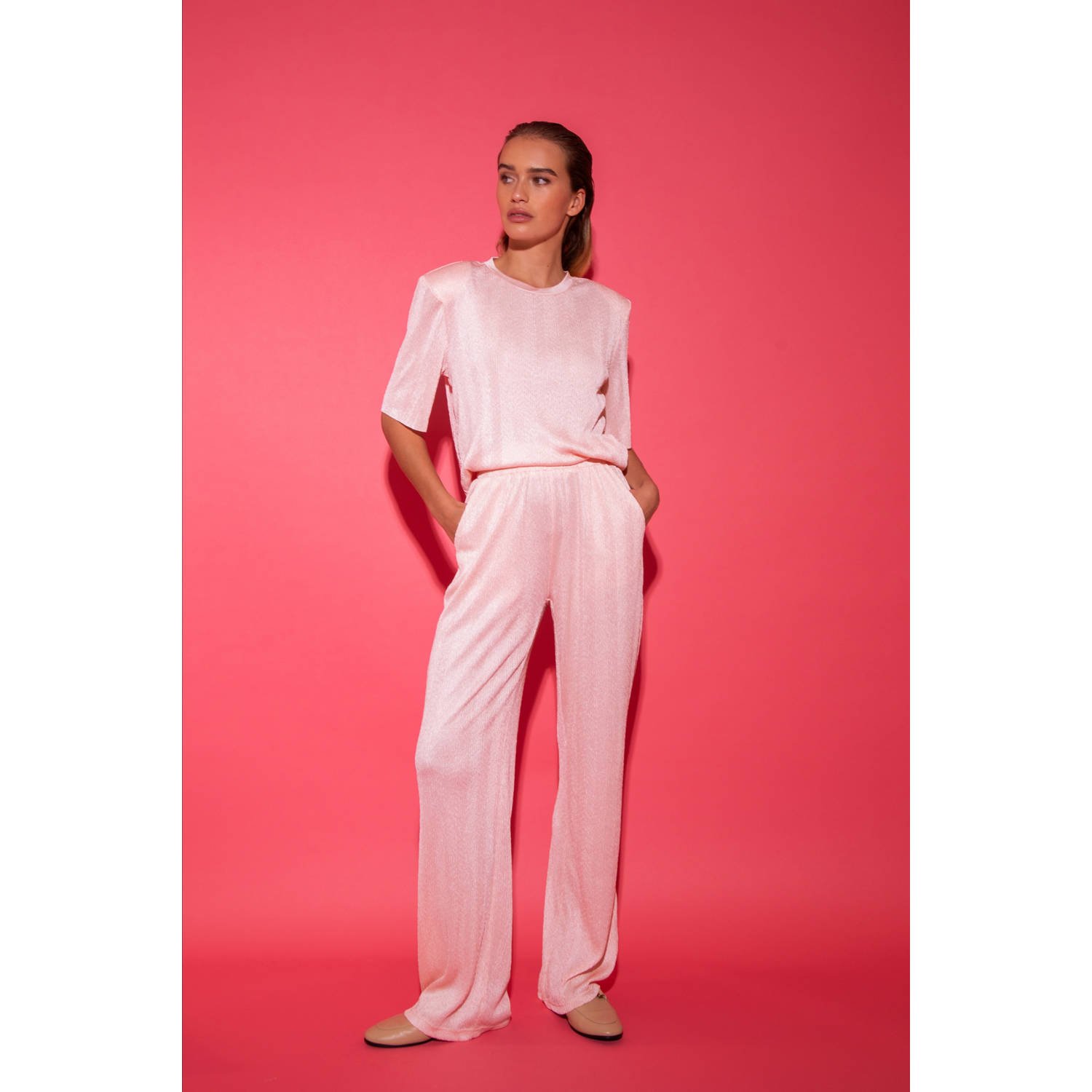Studio AMAYA straight high waist broek zalm