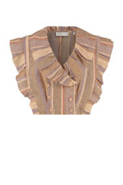 thumbnail: Multikleurige dames AMAYA Amsterdam linnen gilet met strepenprint, V-hals, knoopsluiting en ruches