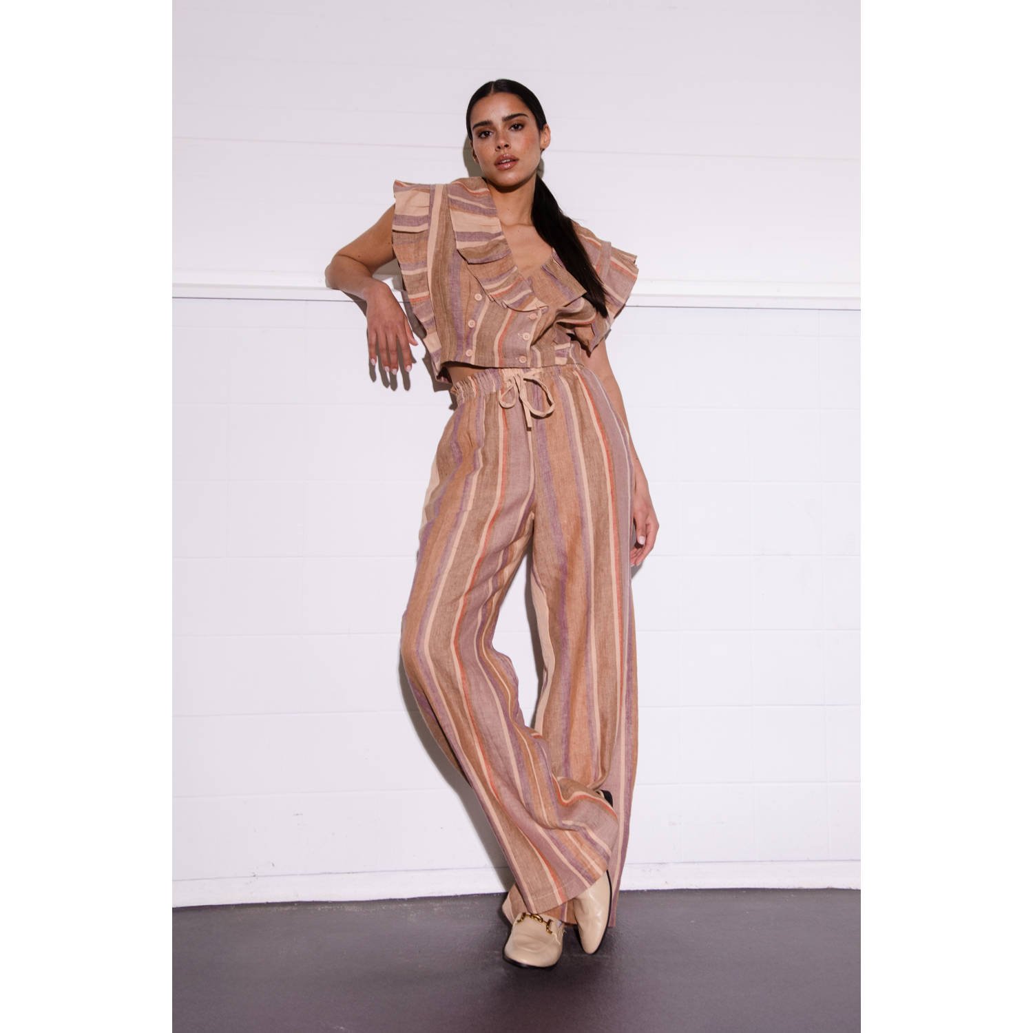 AMAYA Amsterdam linnen straight high waist broek multi