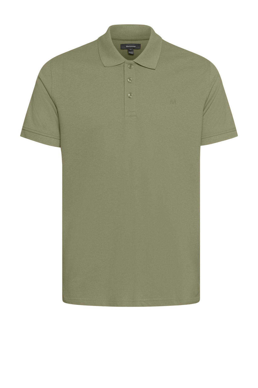 Kakikleurige heren Matinique regular polo van katoen met melée print, korte mouwen, klassieke kraag en knoopsluiting