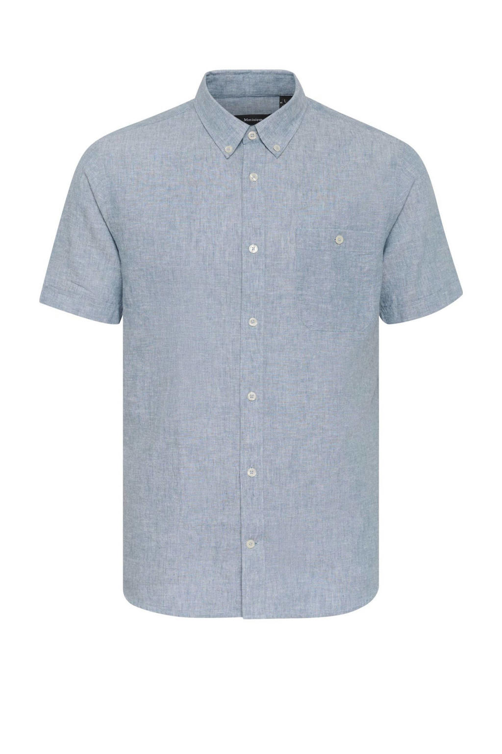 Blauwe heren Matinique casual overhemd van katoen met melée print, korte mouwen, button down sluiting en knoopsluiting