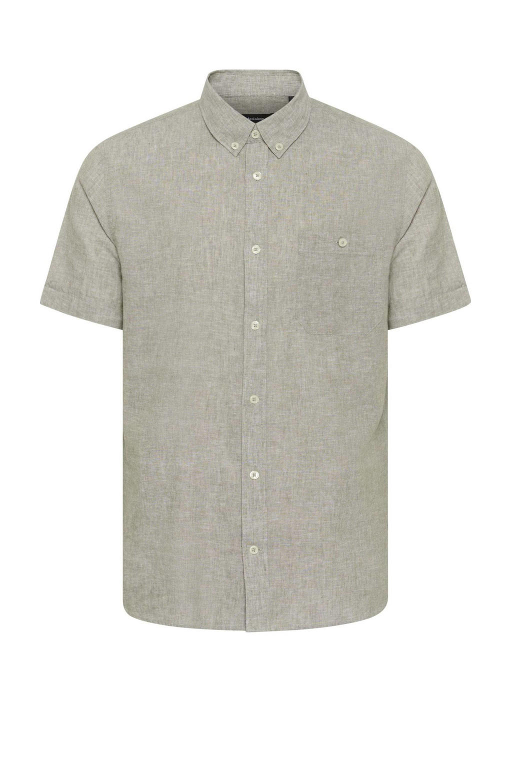 Lichtkaki heren Matinique casual overhemd van katoen met melée print, korte mouwen, button down sluiting en knoopsluiting