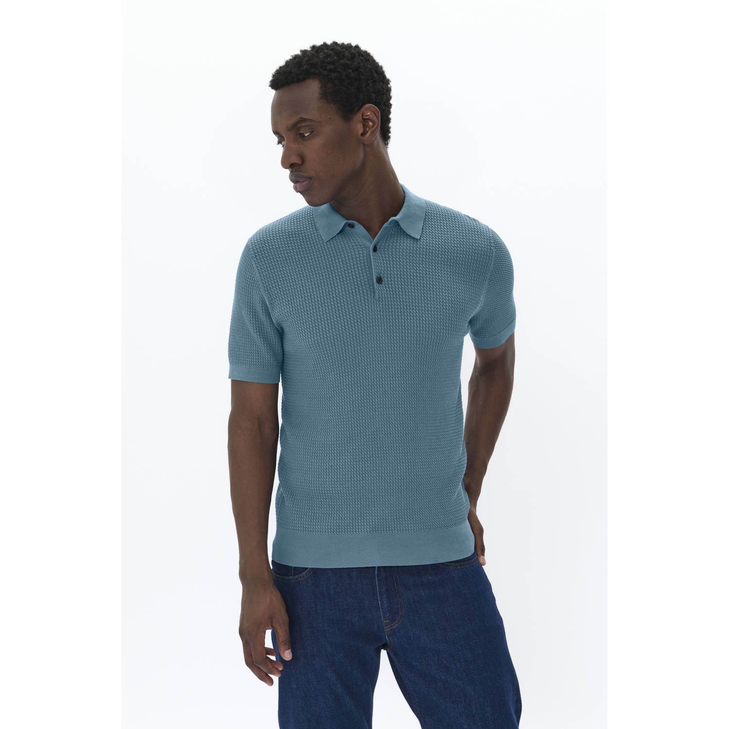 Matinique regular polo met ingebreid patroon blauw