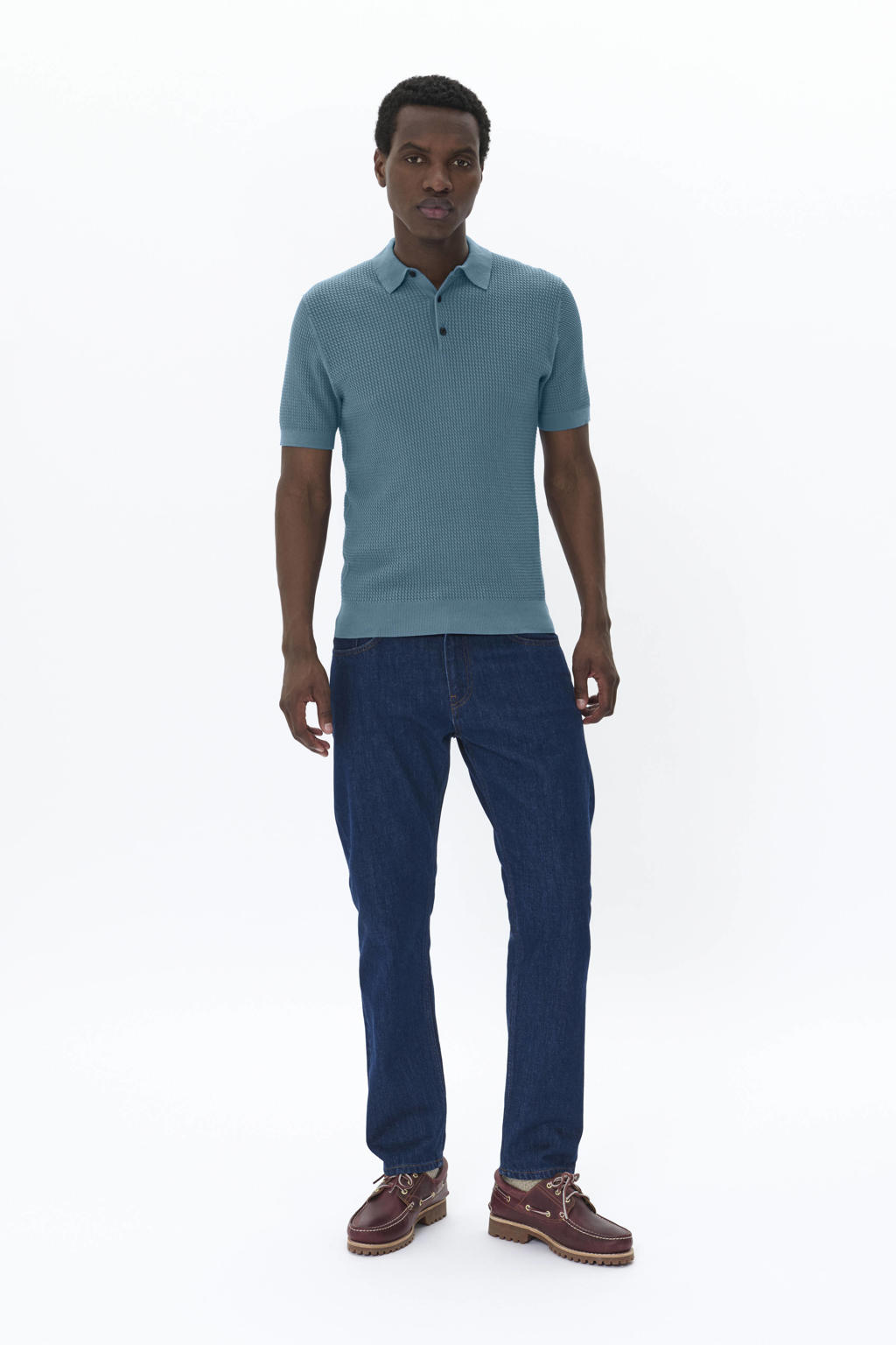 Blauwe heren Matinique regular polo patroon met effen, korte mouwen, klassieke kraag en knoopsluiting
