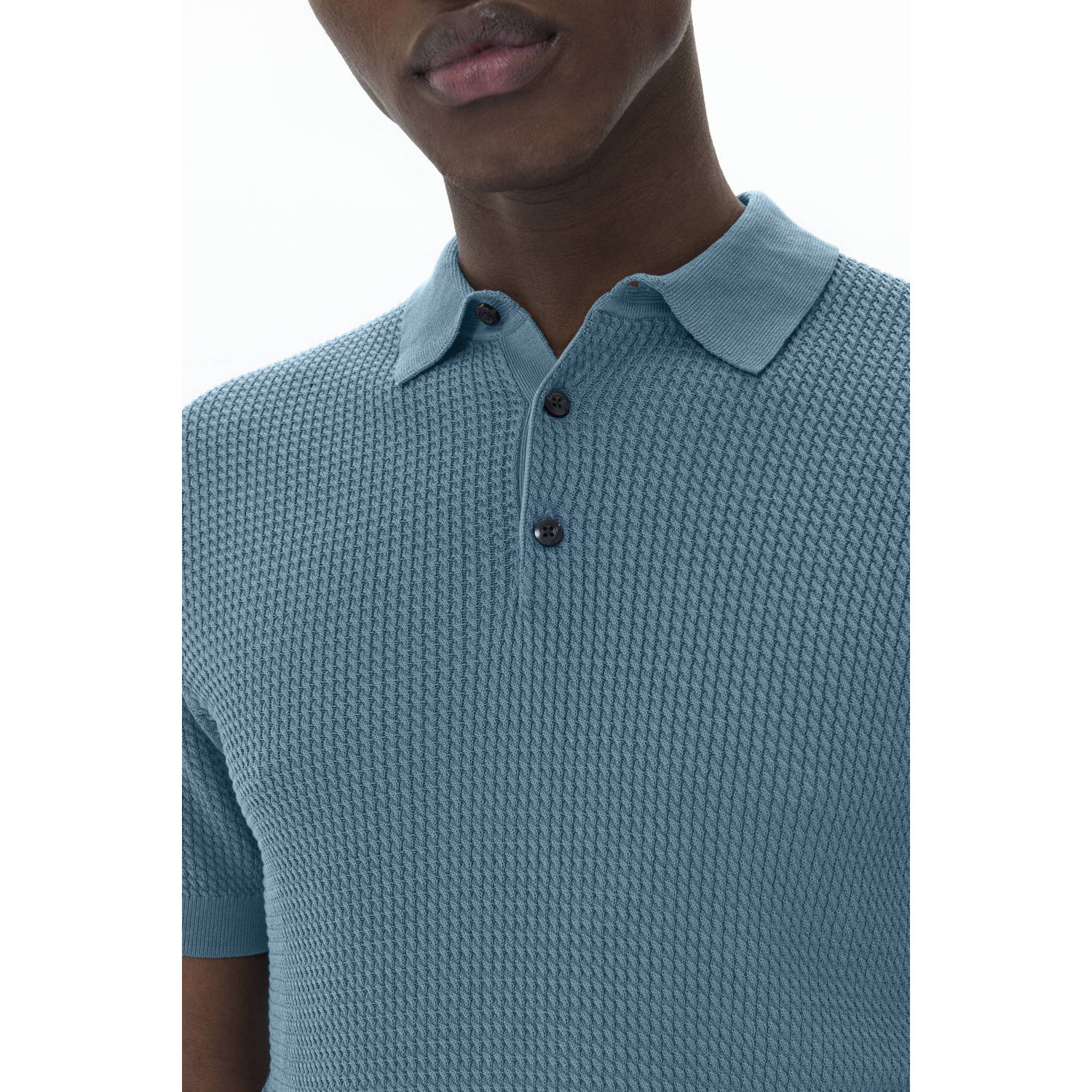 Matinique regular polo met ingebreid patroon blauw
