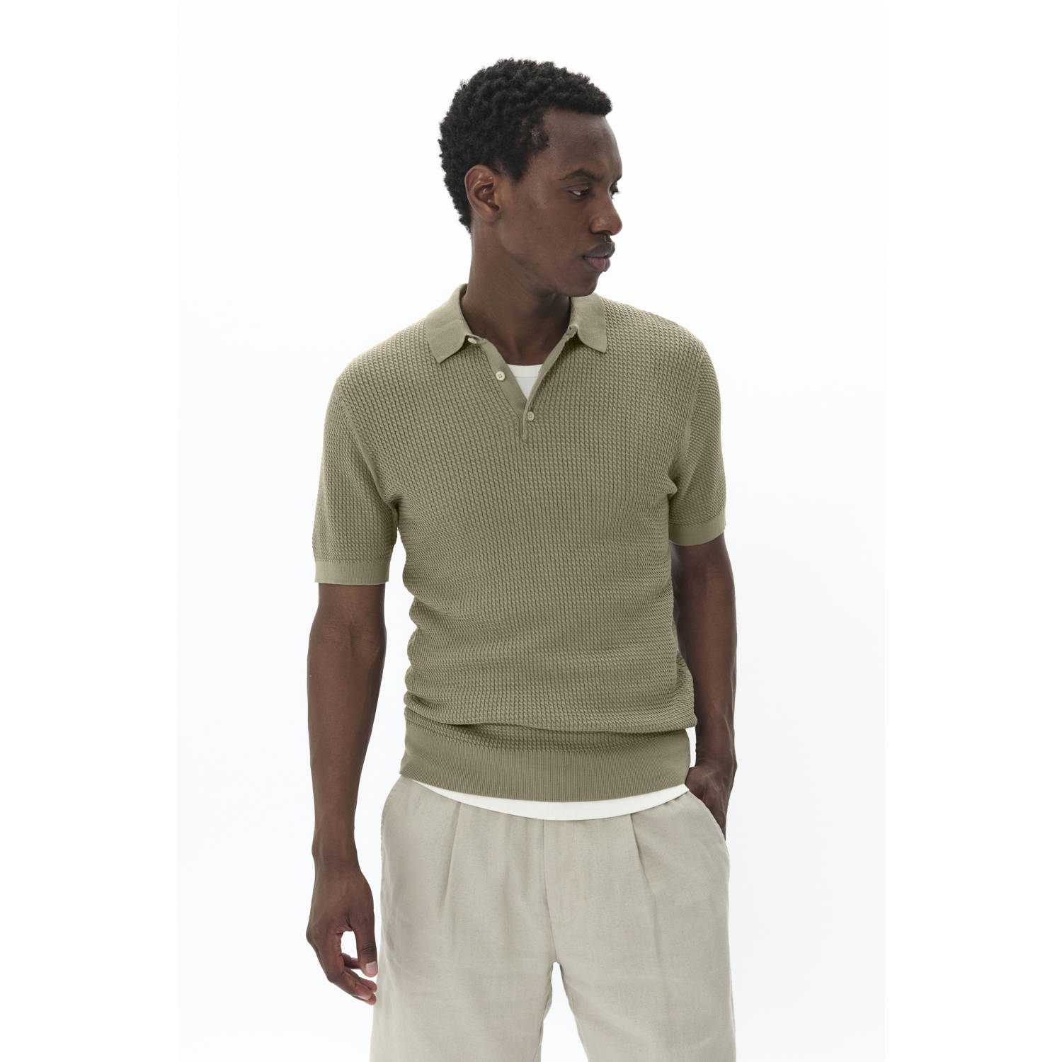 Matinique regular polo met ingebreid patroon kaki