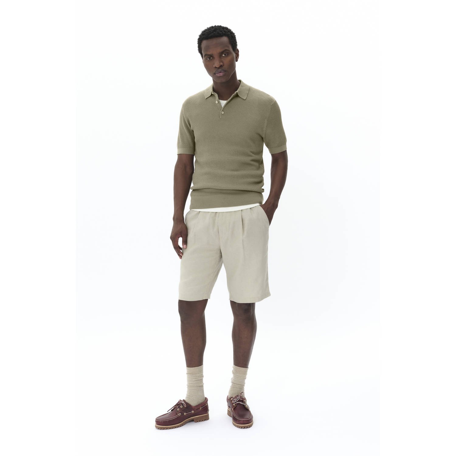 Matinique regular polo met ingebreid patroon kaki