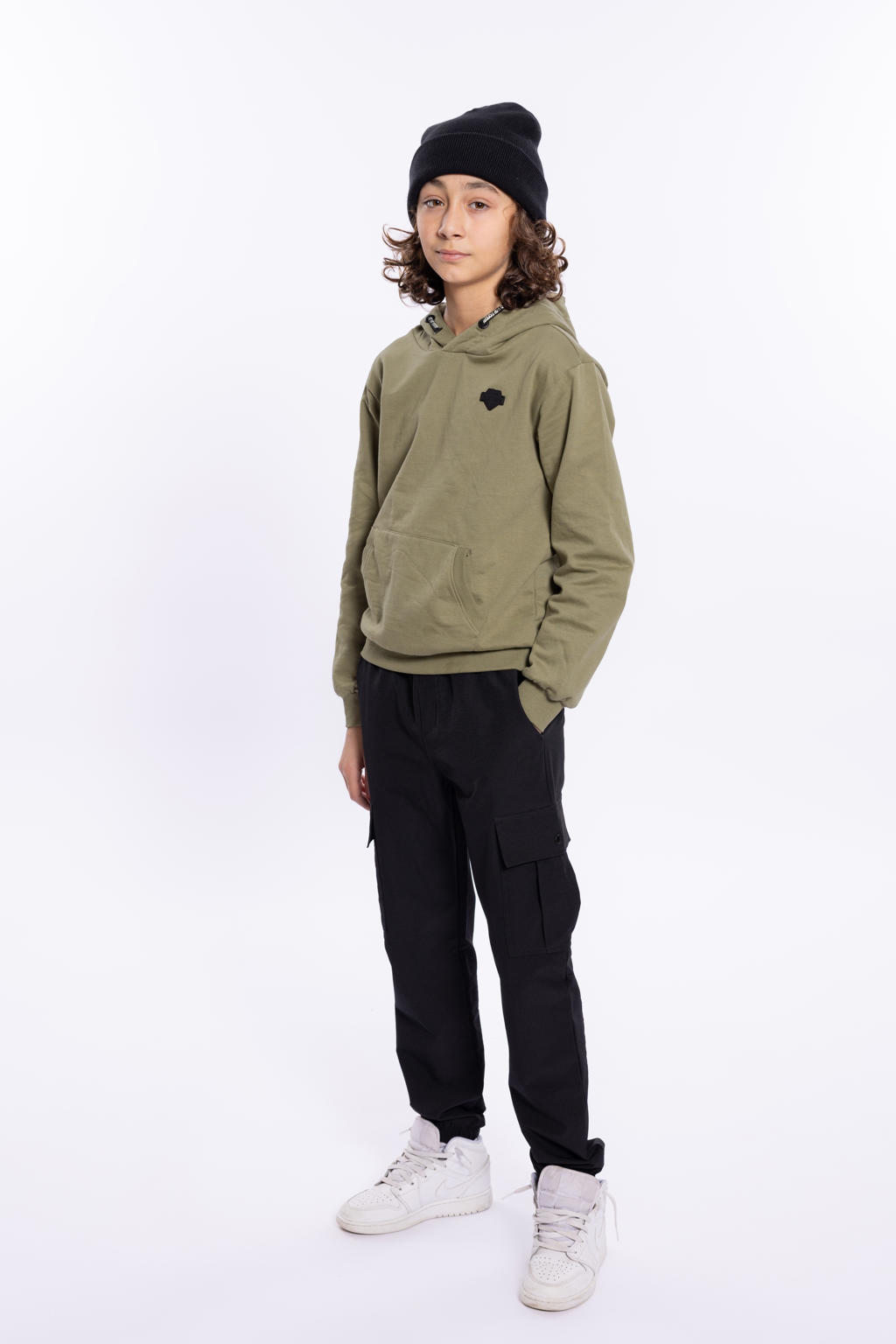 Groene jongens No Way Monday hoodie van sweat materiaal met backprint, lange mouwen en capuchon