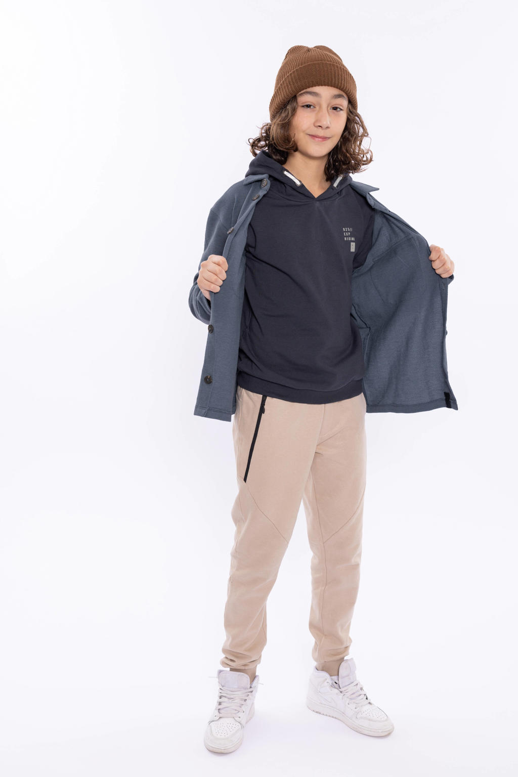 Grijze jongens No Way Monday hoodie van katoen met effen, lange mouwen en capuchon