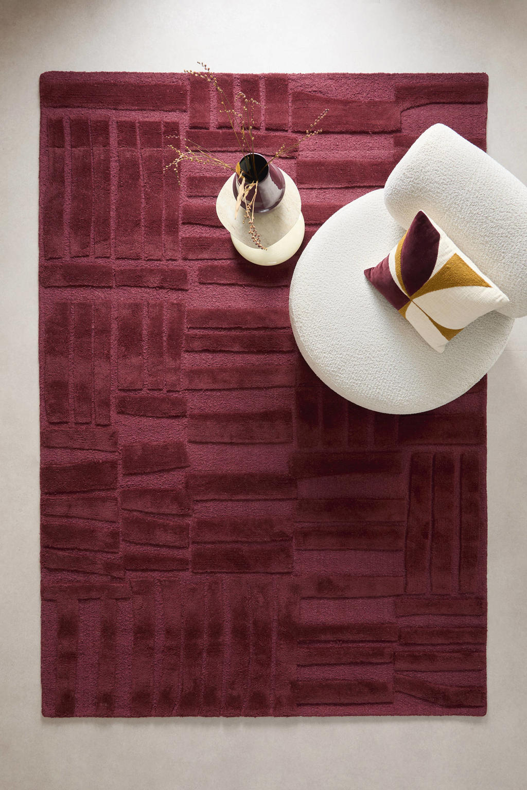 Studio LIVIT vloerkleed wol Velabu burgundy (290x200 cm)