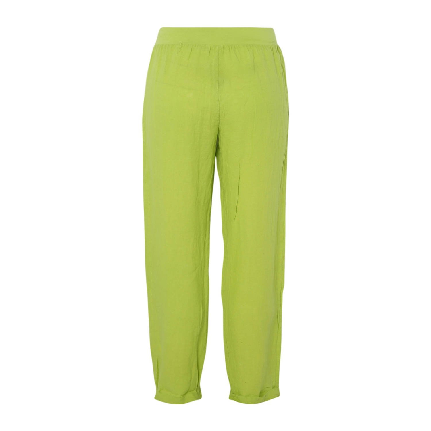 Paprika linnen straight regular waist broek geel