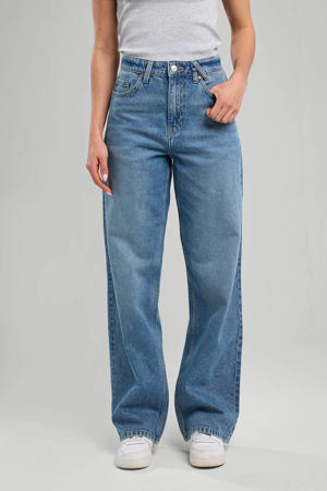 high waist medium blue denim
