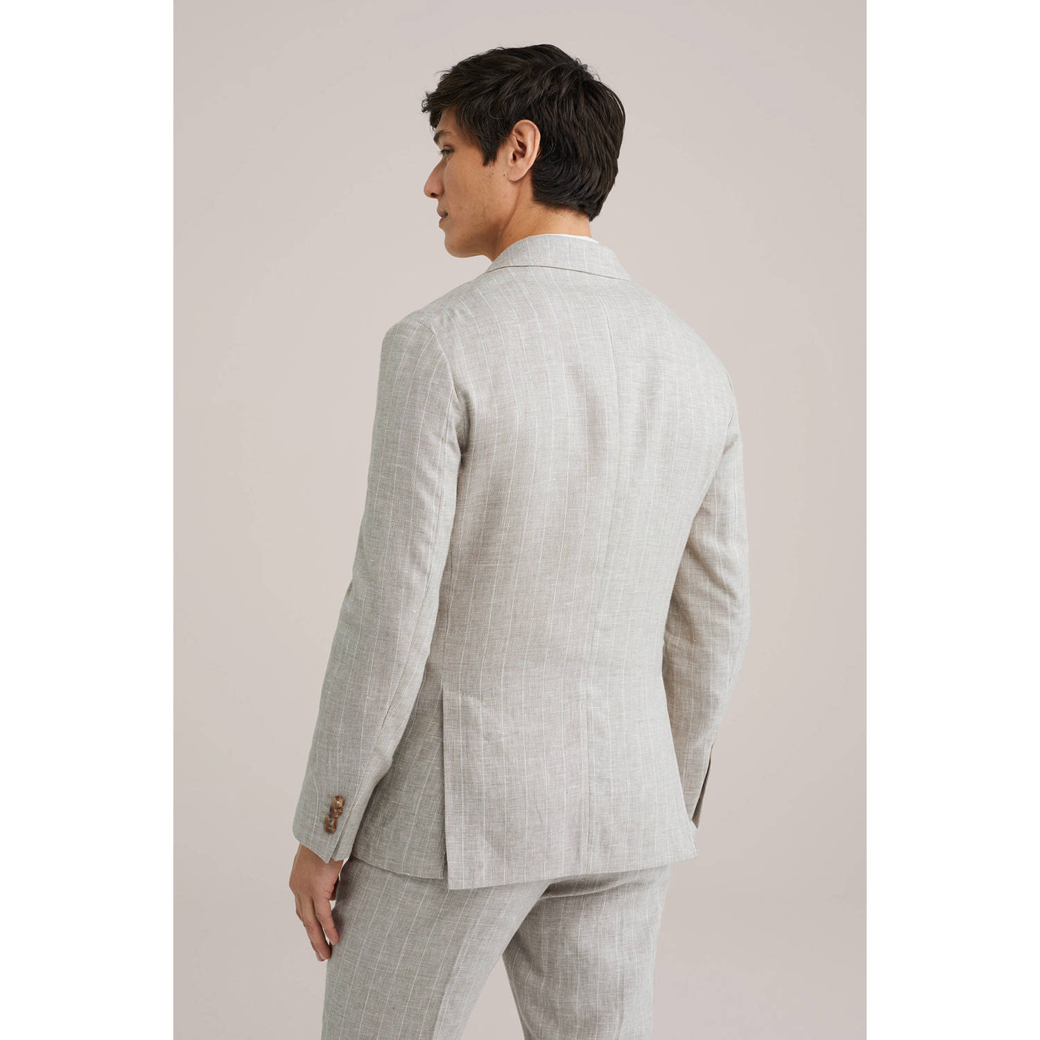 WE Fashion regular fit colbert met linnen en wol zand