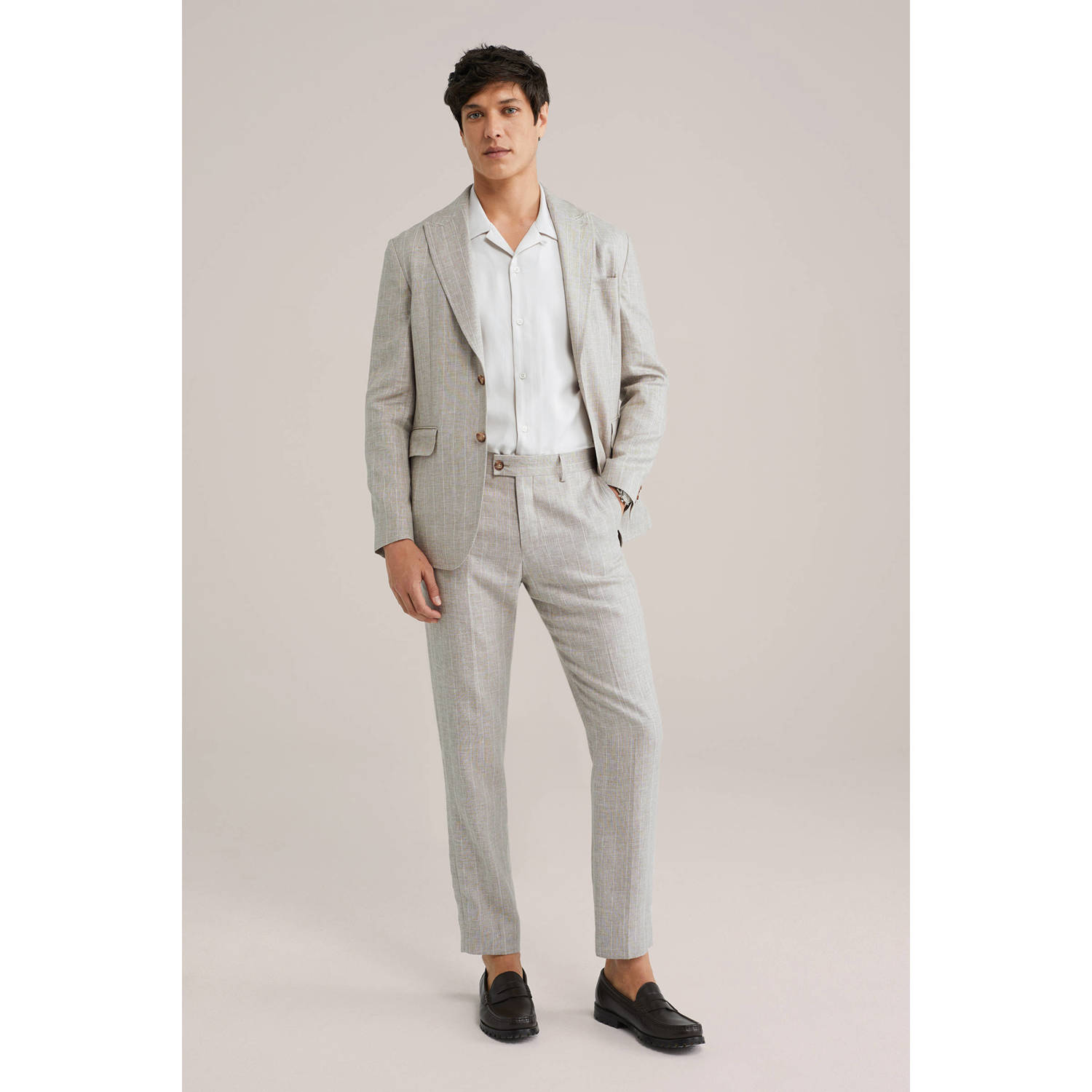 WE Fashion regular fit colbert met linnen en wol zand
