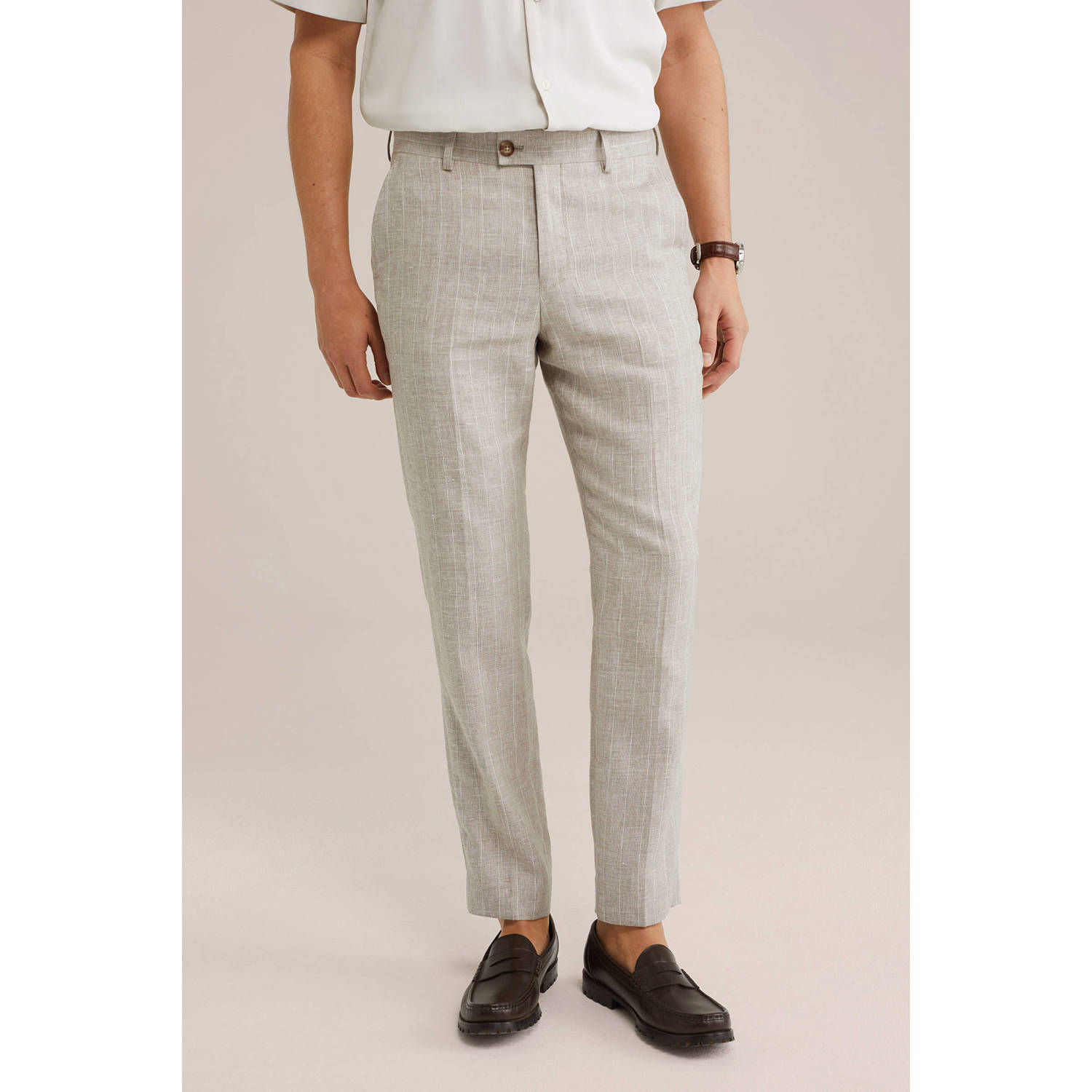 WE Fashion regular fit pantalon met linnen en wol beige