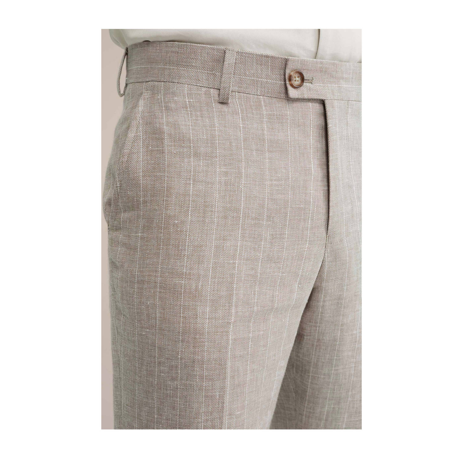 WE Fashion regular fit pantalon met linnen en wol beige